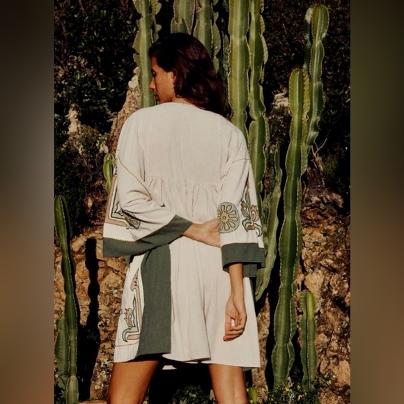 Zara Linen Blend Embroidered Dress Rare - Picture 12 of 13